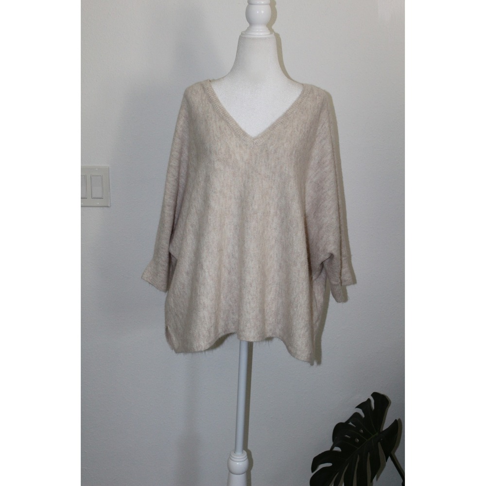 Vince Camuto Womens Oversized V-Neck Dolman Sweater Oatmeal Beige Large Soft